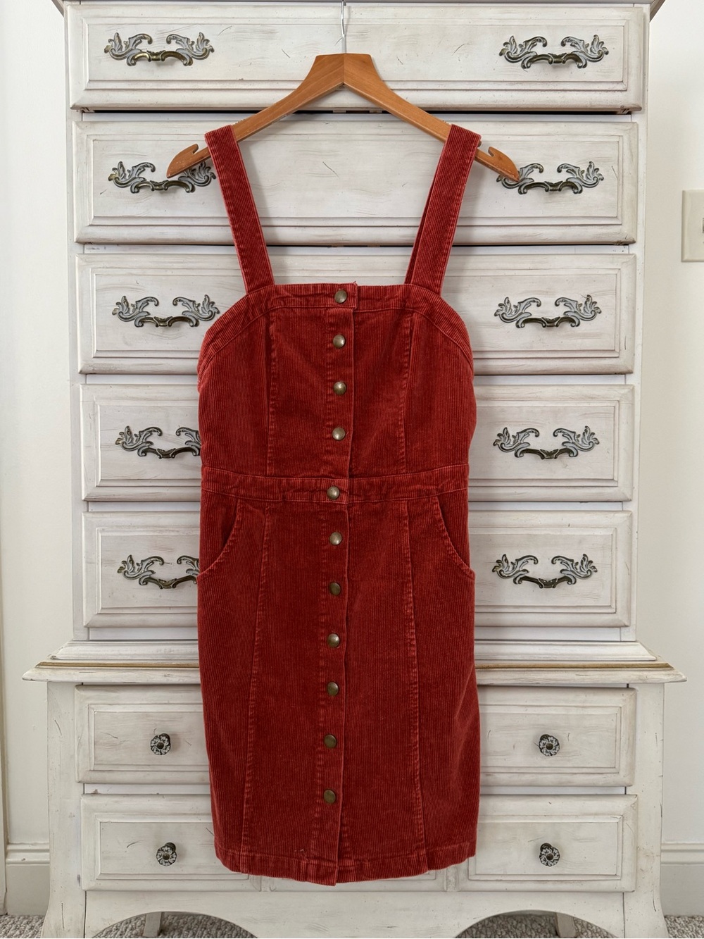 Rust Corduroy Overall Dress